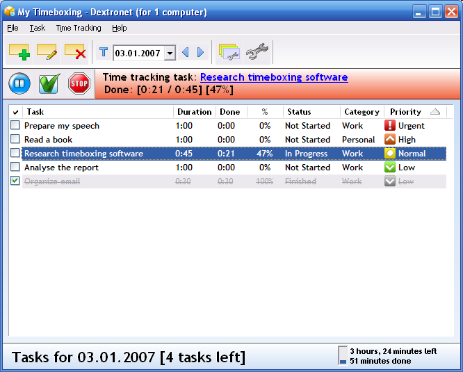 My Timeboxing Screenshot